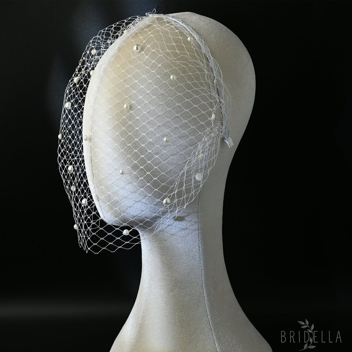 white White Pearl & Mesh Birdcage Veil - Bridella BVA08-W - white - face veil