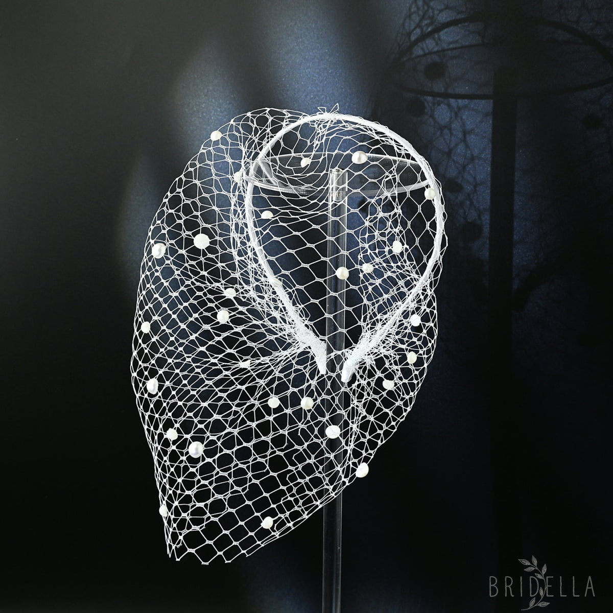 white White Pearl & Mesh Birdcage Veil - Bridella BVA08-W - white - face veil