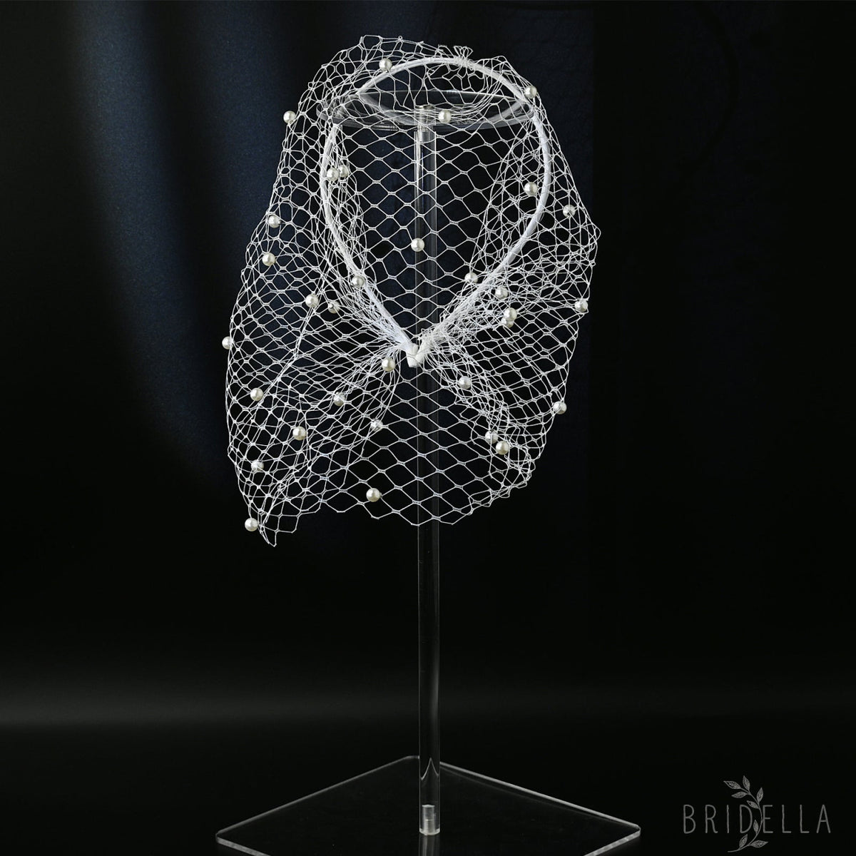 white White Pearl & Mesh Birdcage Veil - Bridella BVA08-W - white - face veil