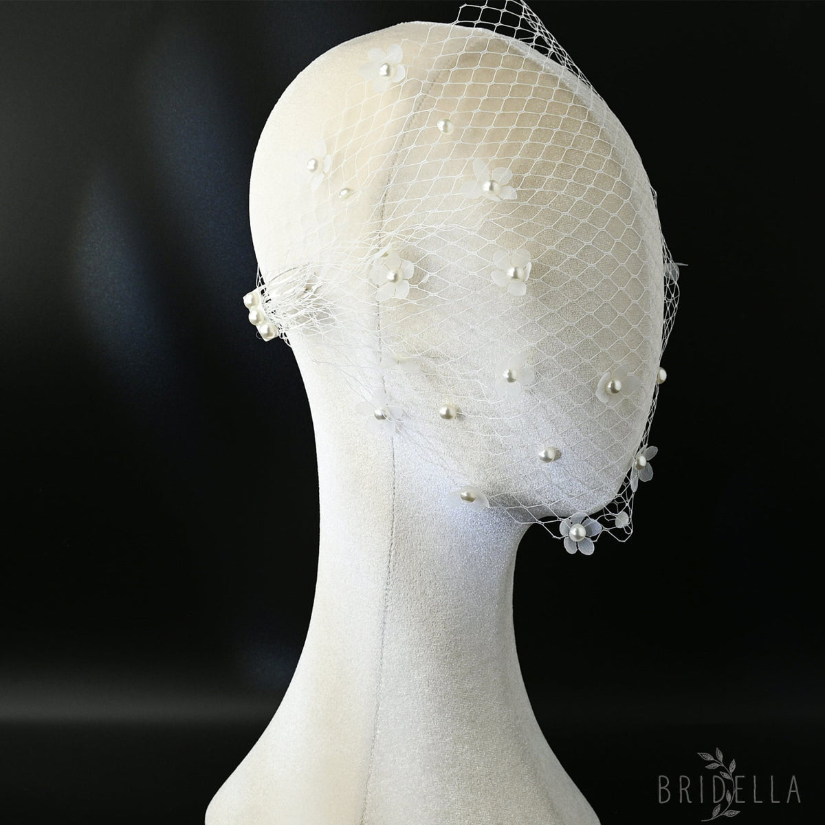 White Pearl Mesh Bridal Hair Comb Veil Short for Wedding - Bridella BVA15-W - IVONY - face veil
