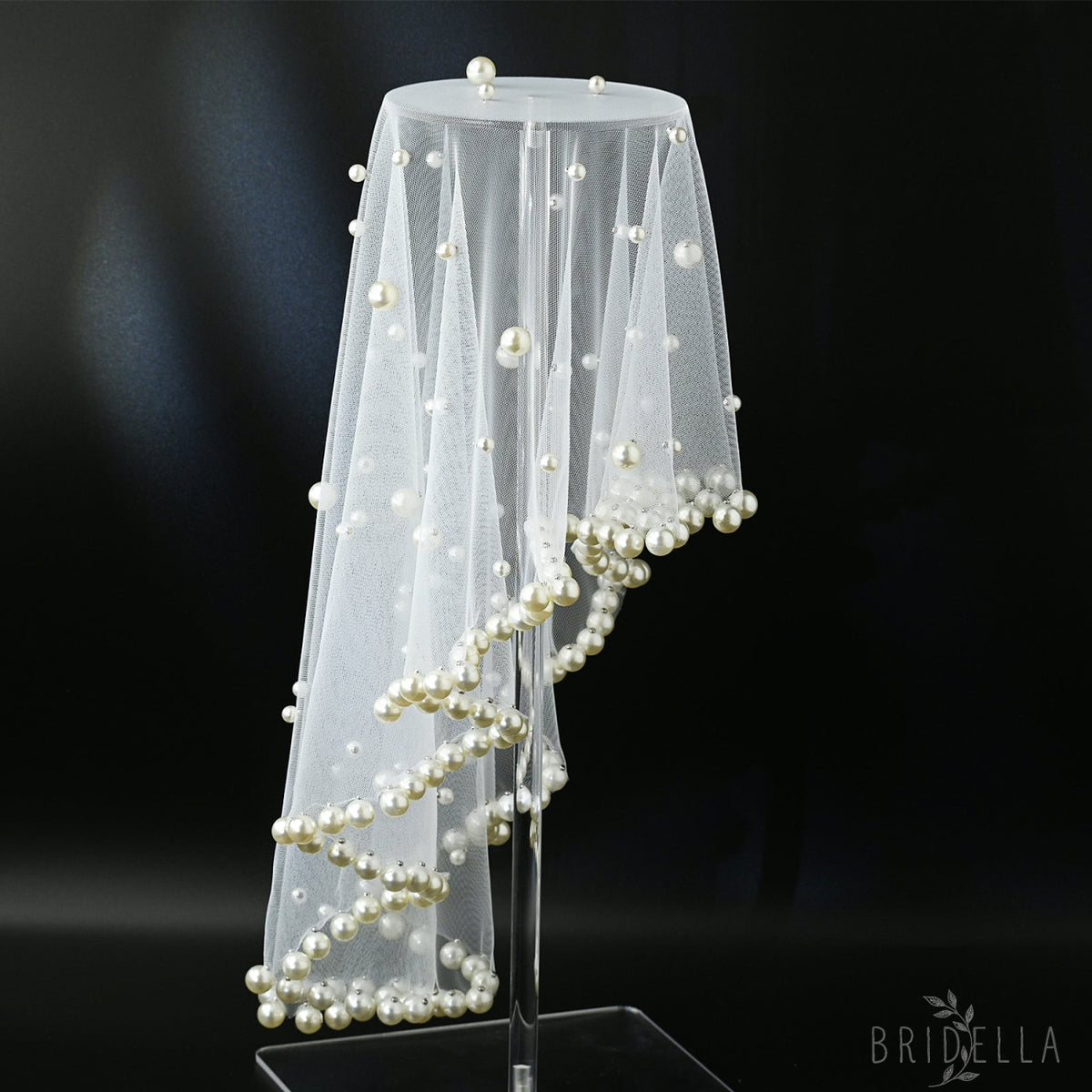 White Pearl Mesh Bridal Hair Comb Veil Short for Wedding - Bridella VA10-I - IVONY - face veil