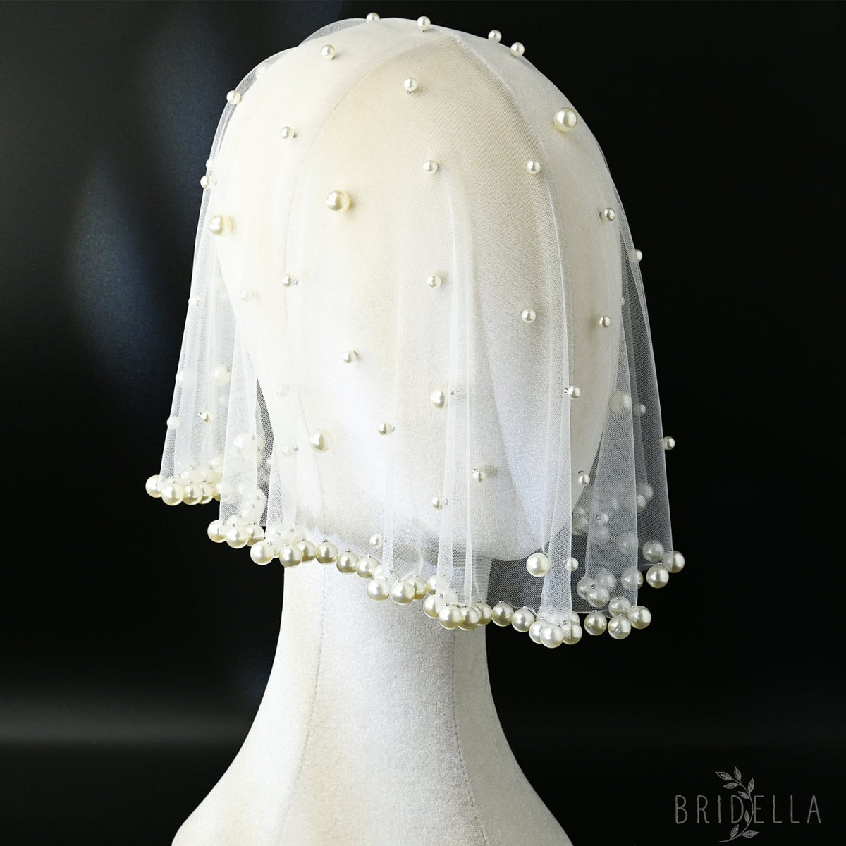 White Pearl Mesh Bridal Hair Comb Veil Short for Wedding - Bridella VA10-I - IVONY - face veil