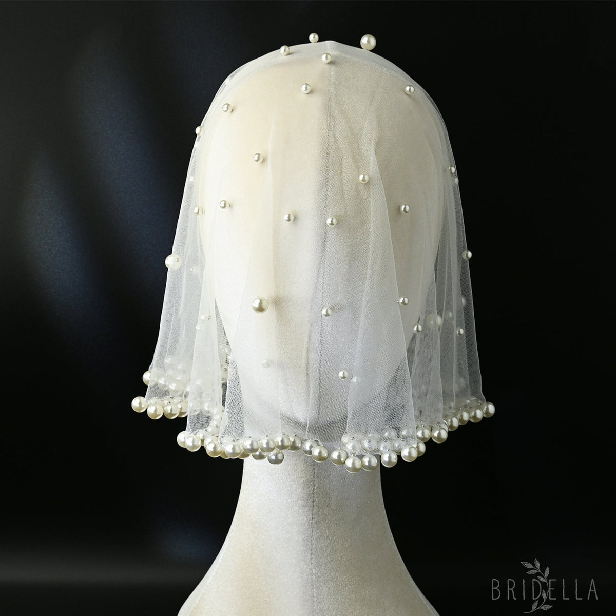 White Pearl Mesh Bridal Hair Comb Veil Short for Wedding - Bridella VA10-I - IVONY - face veil