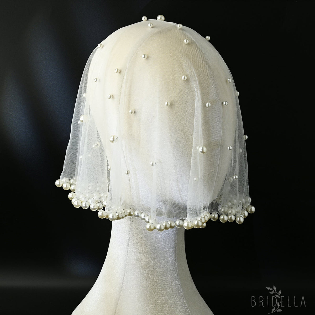White Pearl Mesh Bridal Hair Comb Veil Short for Wedding - Bridella VA10-I - IVONY - face veil