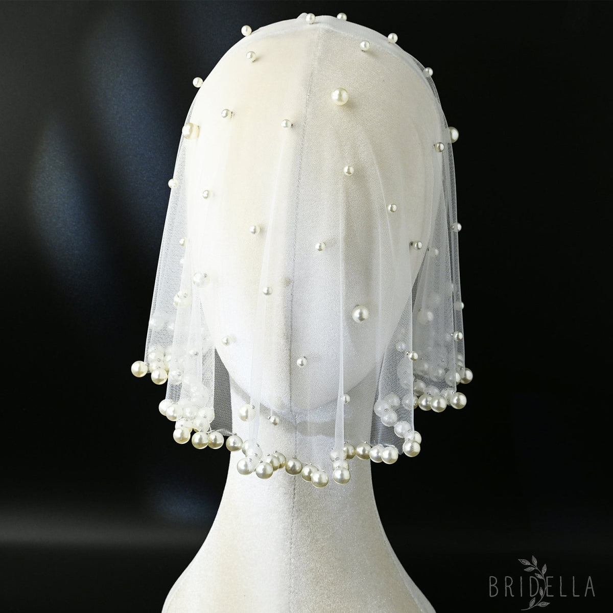 White Pearl Mesh Bridal Hair Comb Veil Short for Wedding - Bridella VA10-I - IVONY - face veil