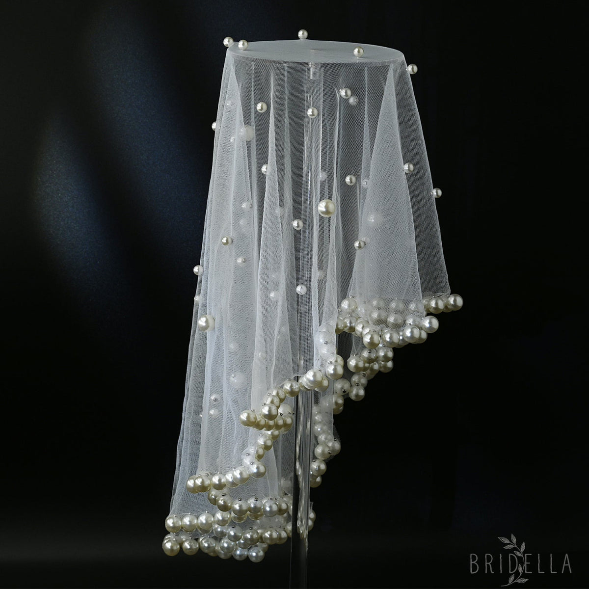 White Pearl Mesh Bridal Hair Comb Veil Short for Wedding - Bridella VA10-I - IVONY - face veil