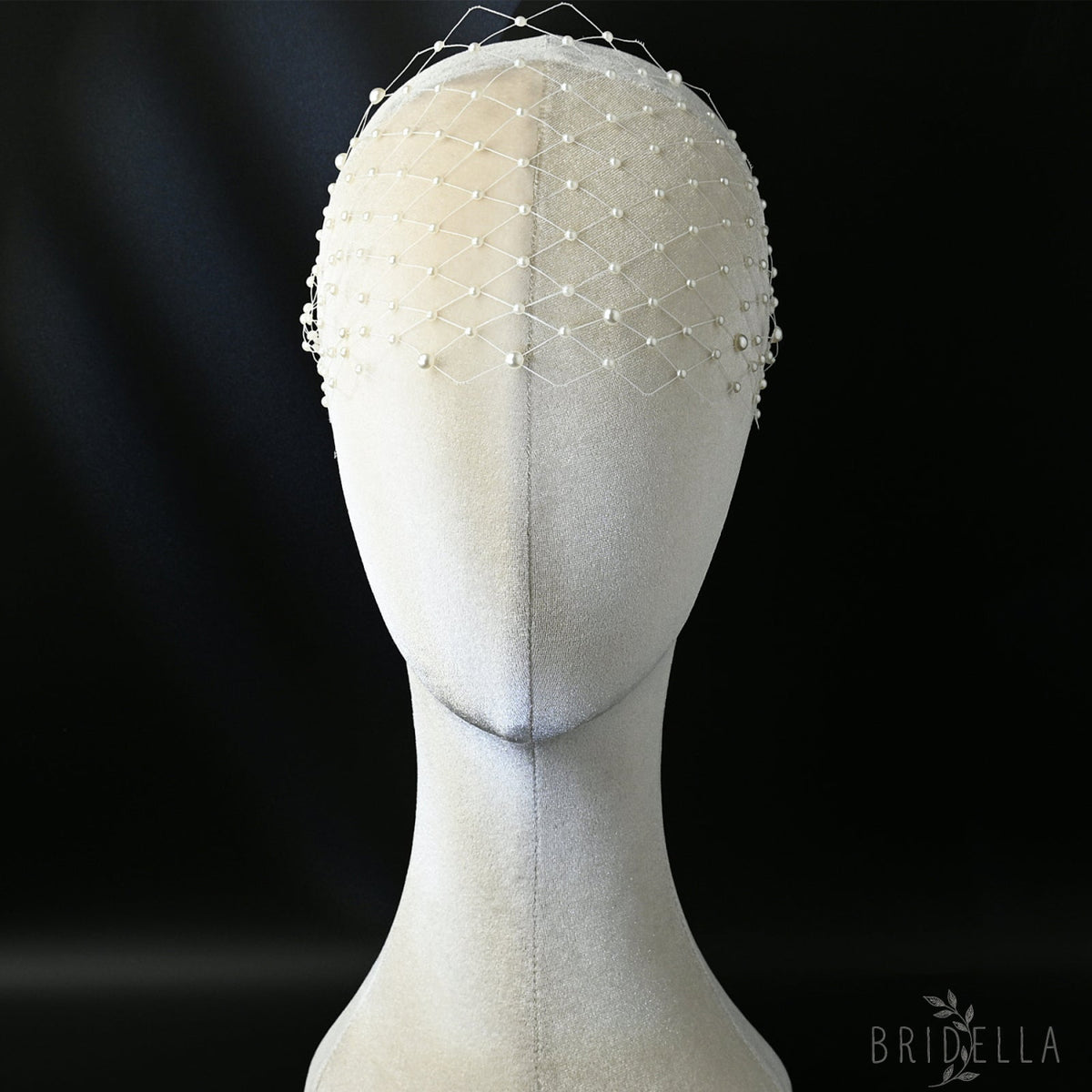 White Pearl Mesh Bridal Tiara Wedding Headpiece - Bridella BMA52 - face veil