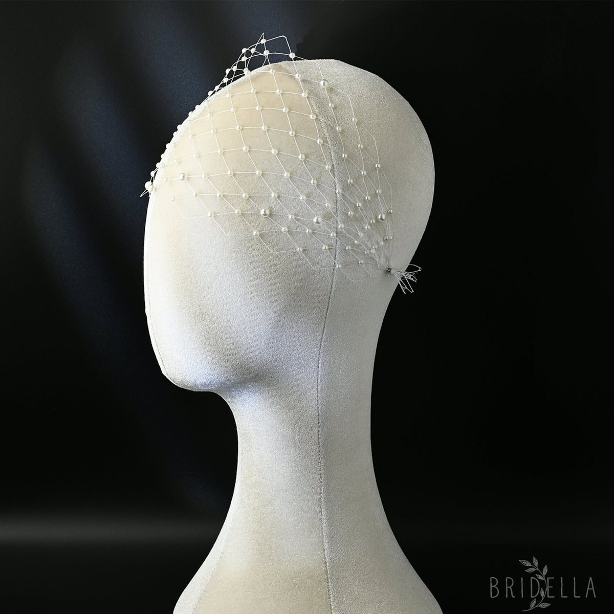 White Pearl Mesh Bridal Tiara Wedding Headpiece - Bridella BMA52 - face veil