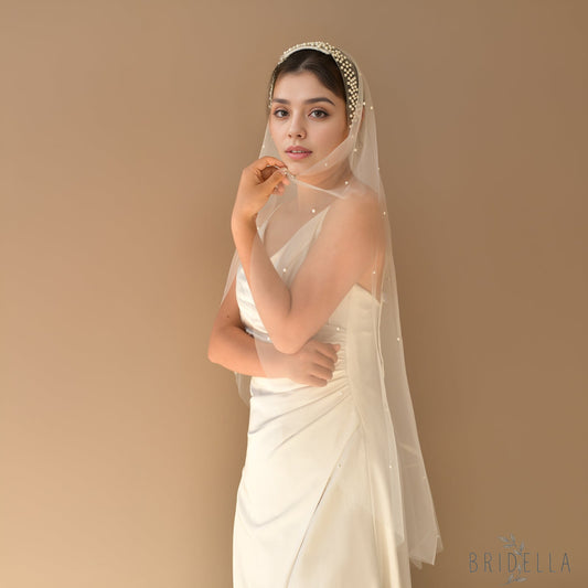 V172-IY1 white pearl mesh veil