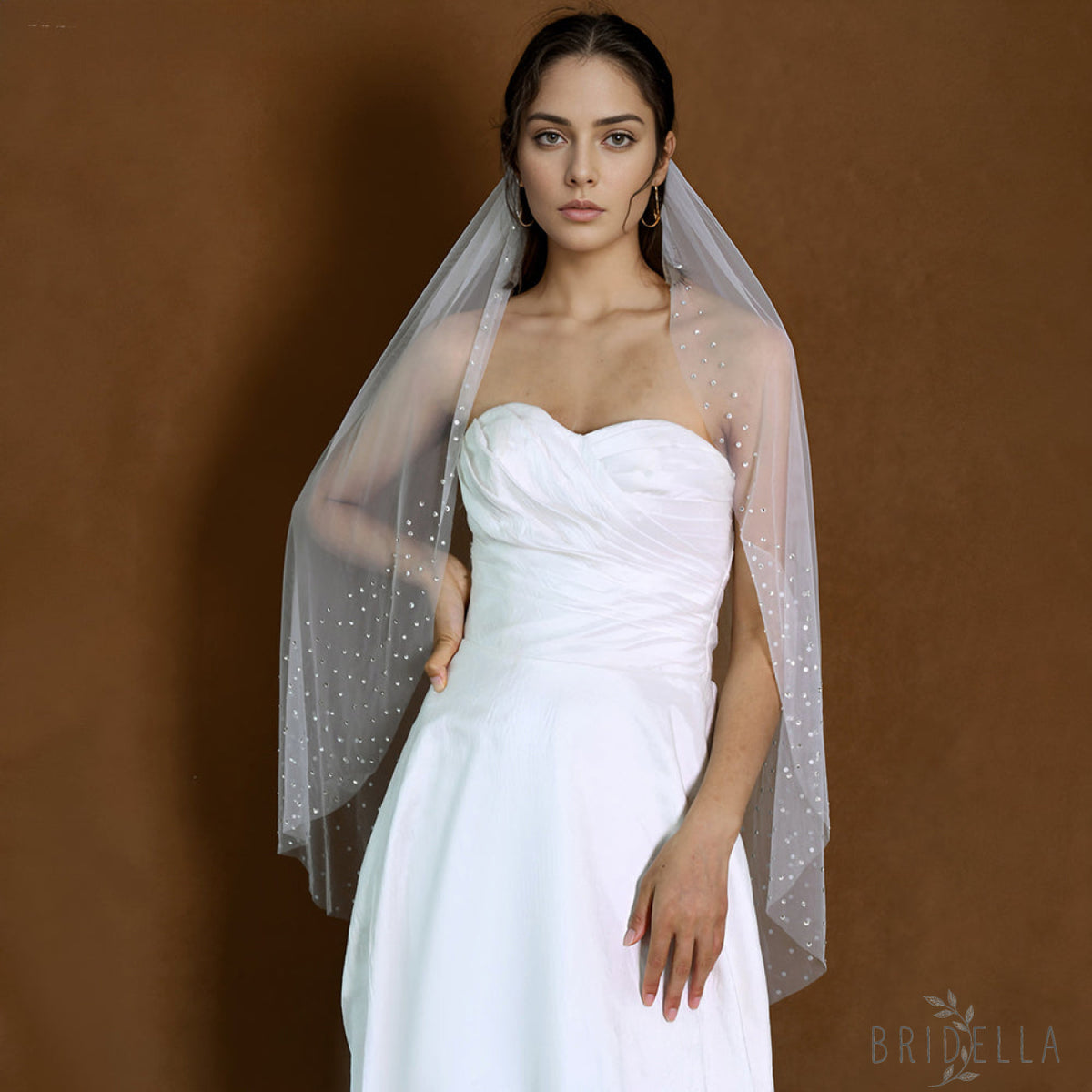 M119-I white rhinestone mesh veil