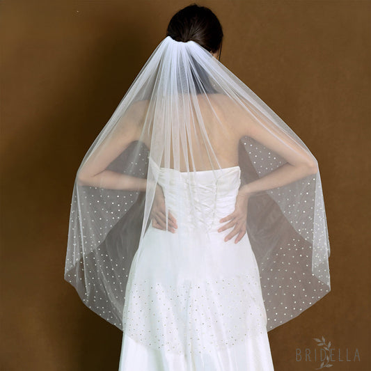 M119-I white rhinestone mesh veil