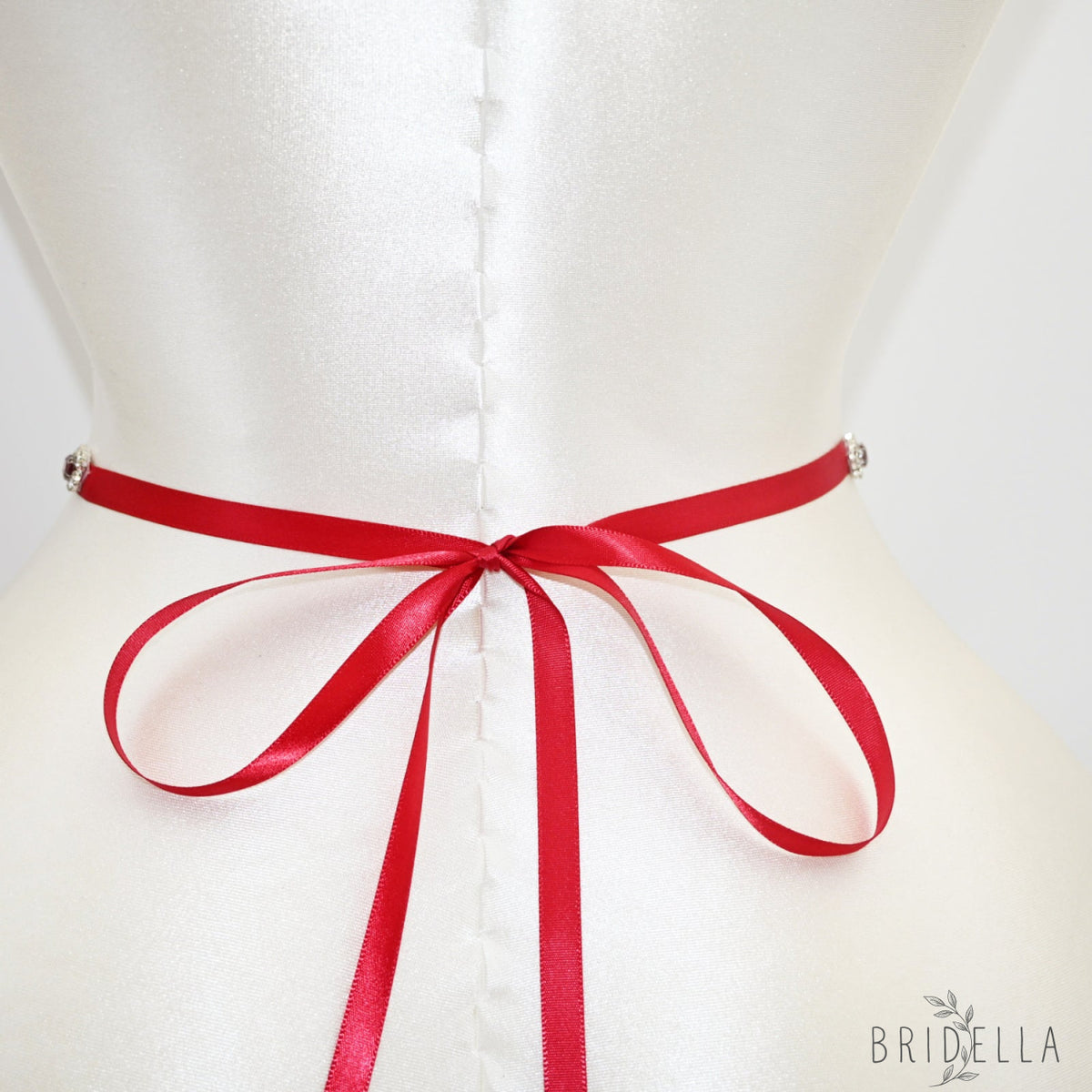 Wine Red Rhinestone Bridal Belt Adjustable Waist Sash Bridella BS189 - Red - Blets