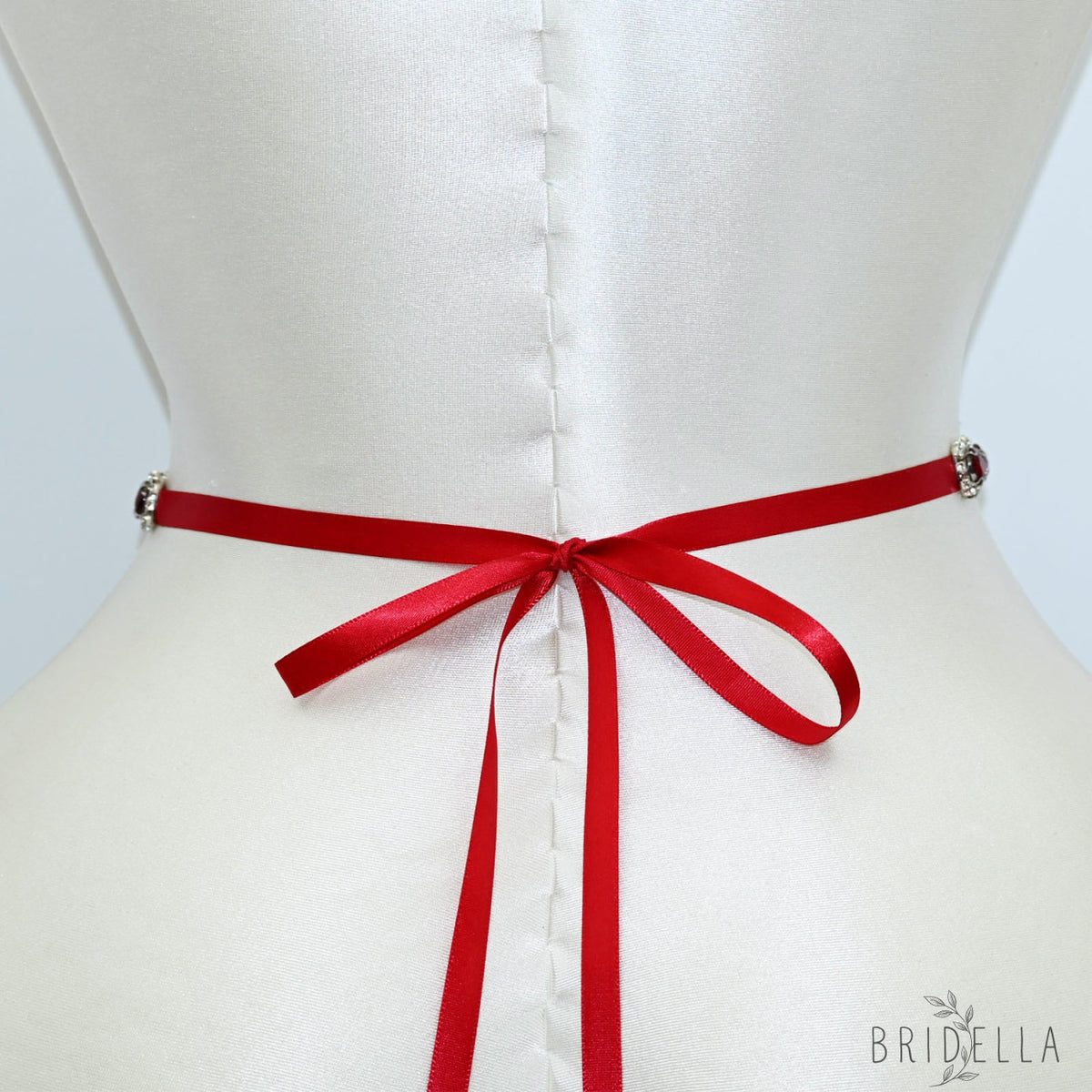Wine Red Rhinestone Bridal Belt Adjustable Waist Sash Bridella BS190R - Red - Belts