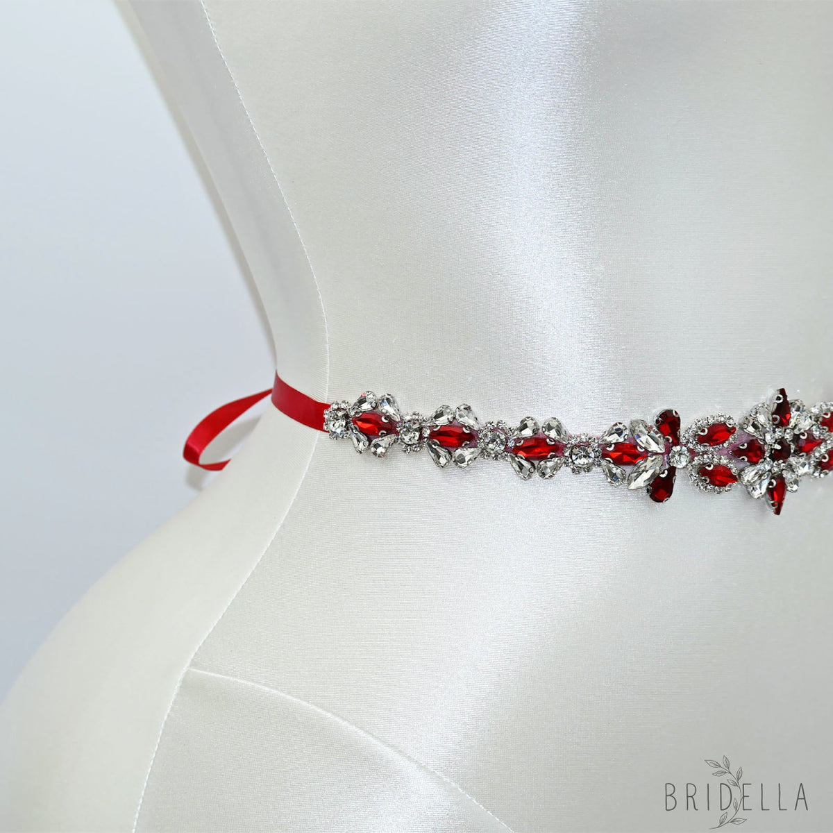 Wine Red Rhinestone Bridal Sash Wedding Dress Belt – Bridella BS167R - Red - Belts