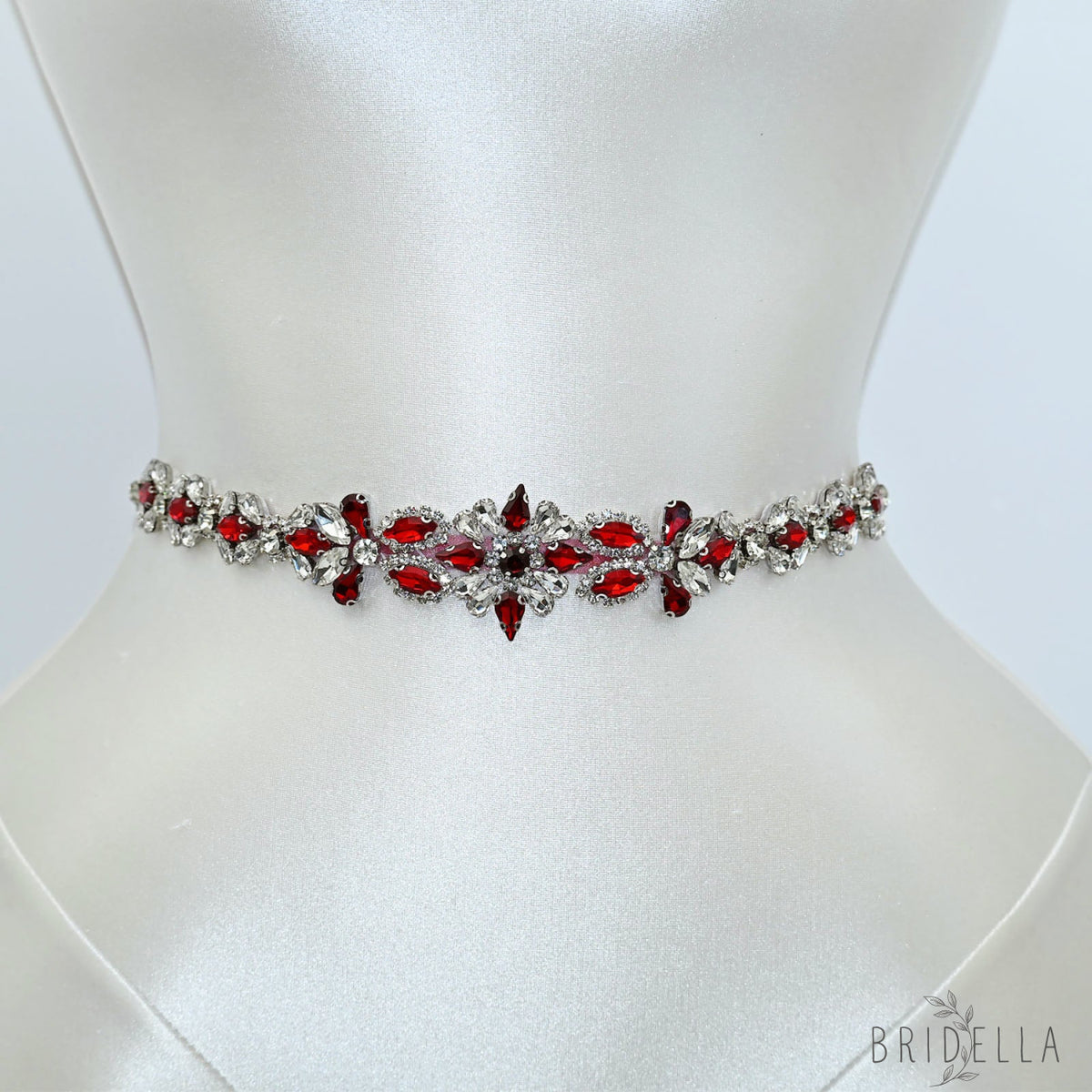 Wine Red Rhinestone Bridal Sash Wedding Dress Belt – Bridella BS167R - Red - Belts